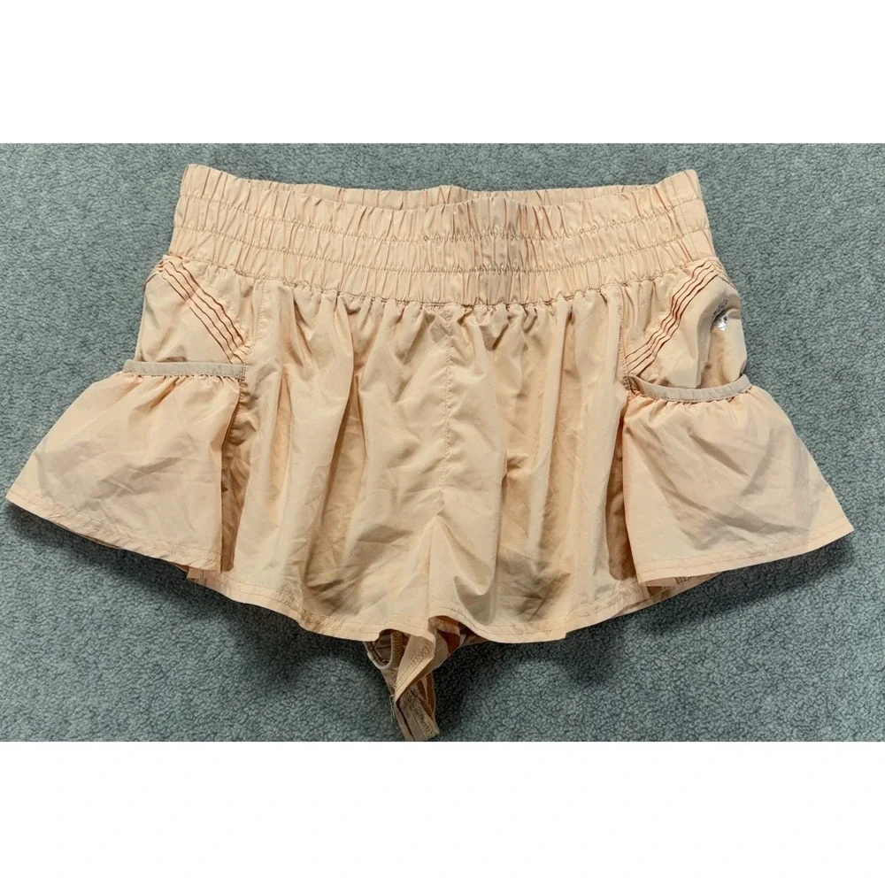 Free People Movement Womens Get Your Flirt On Shorts Peach Pink Smocked Waist L